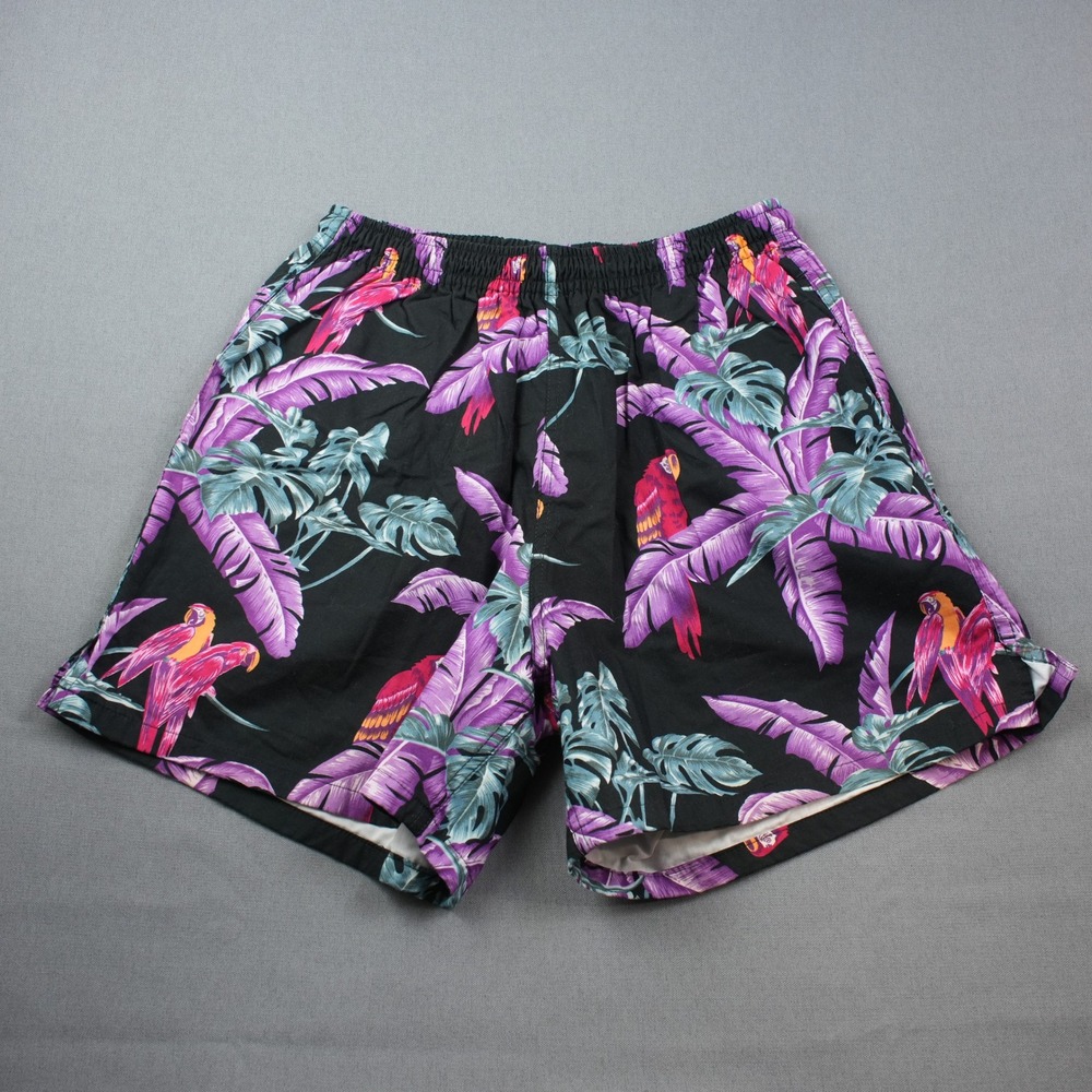 Rare Vintage Paradise Found Big Parrot Tropical Print Swim Trunks XL Magnum PI